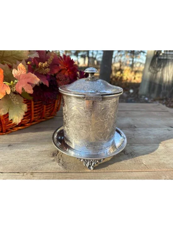 Antique English Silver Plate Biscuit Barrel by Birks Rideau Plate Footed, C.1900 - Picture 4 of 14